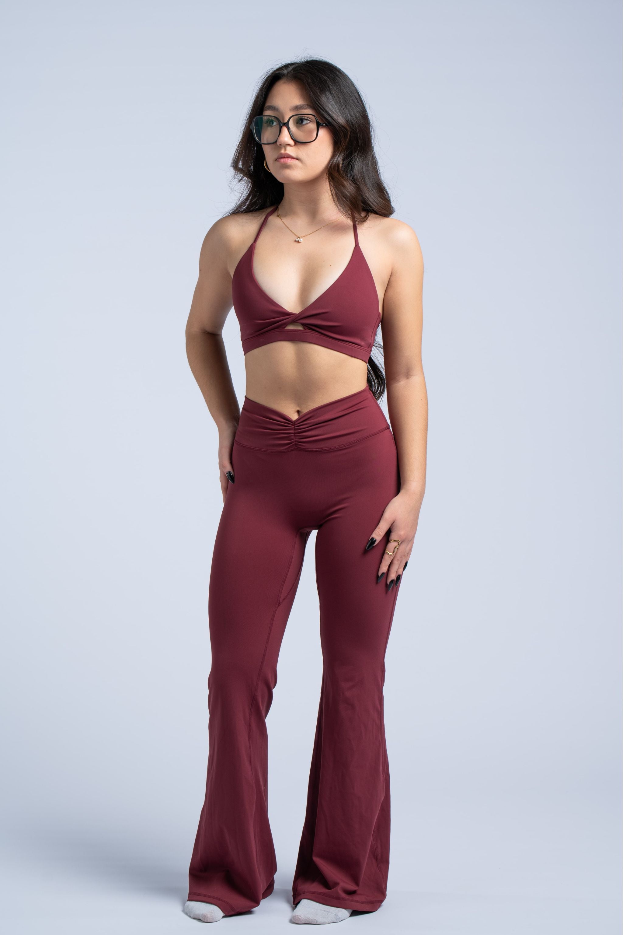 ShapeFlare Ruched Legging – Burgundy